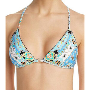Nanette Lepore Plunging Baltic Blue Printed Multi Boho Bikini Top Size 4 NWT